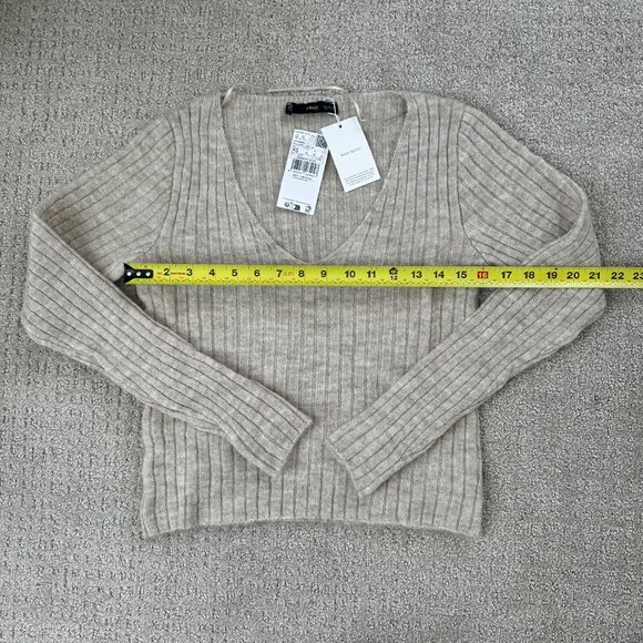 Mango Wool Blend V-Neck Ribbed Knit Sweater Ice Grey XS - Picture 8 of 8